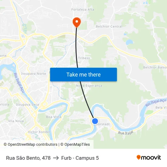 Rua São Bento, 478 to Furb - Campus 5 map