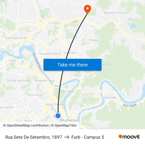 Rua Sete De Setembro, 1897 to Furb - Campus 5 map