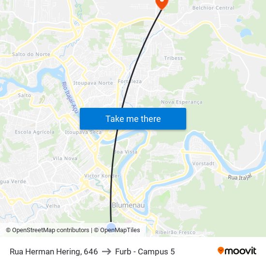 Rua Herman Hering, 646 to Furb - Campus 5 map