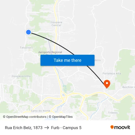 Rua Erich Belz, 1873 to Furb - Campus 5 map