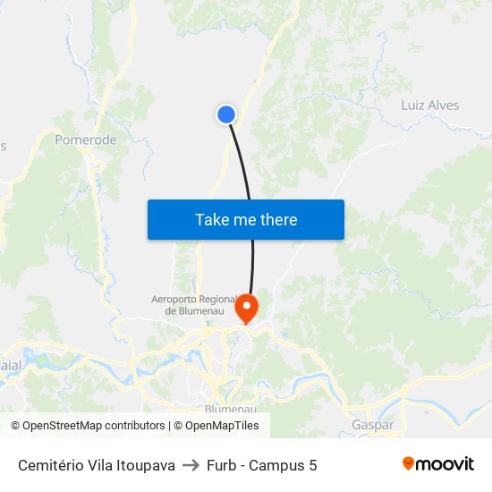 Cemitério Vila Itoupava to Furb - Campus 5 map