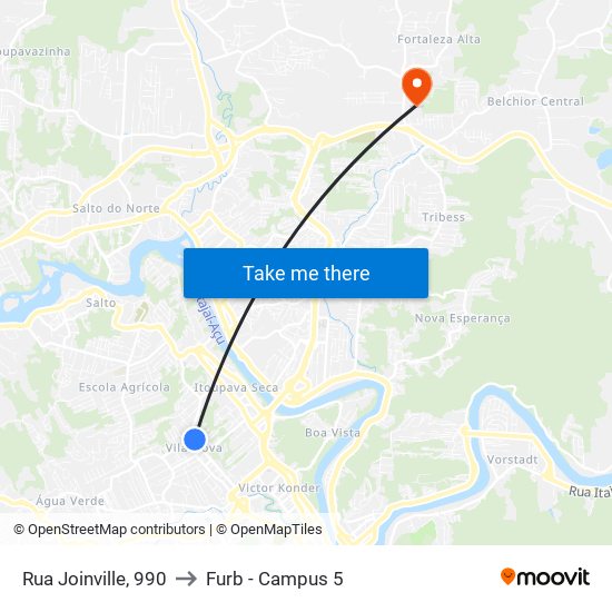 Rua Joinville, 990 to Furb - Campus 5 map