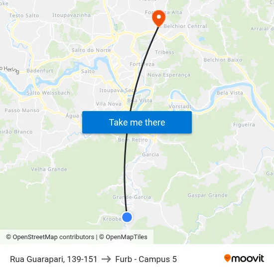 Rua Guarapari, 139-151 to Furb - Campus 5 map