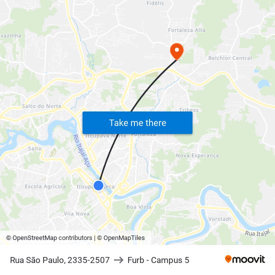Rua São Paulo, 2335-2507 to Furb - Campus 5 map