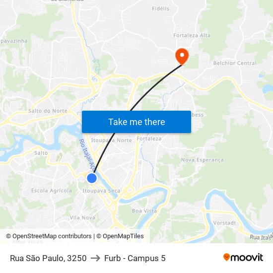 Rua São Paulo, 3250 to Furb - Campus 5 map