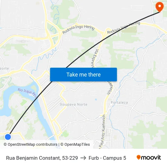 Rua Benjamin Constant, 53-229 to Furb - Campus 5 map