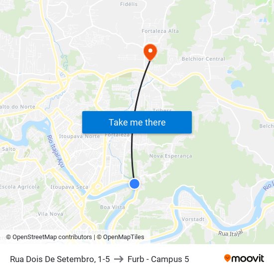 Rua Dois De Setembro, 1-5 to Furb - Campus 5 map