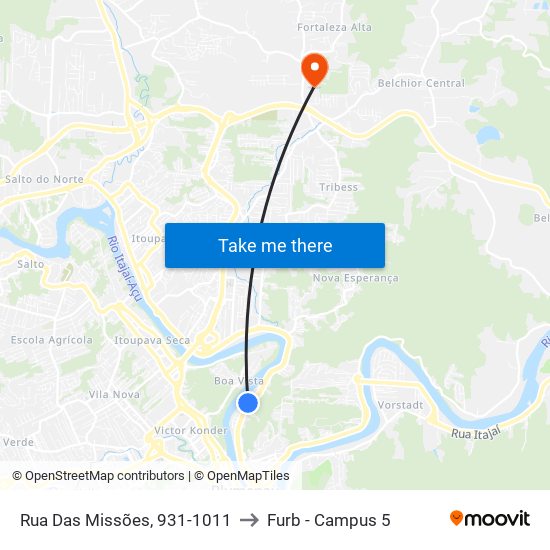 Rua Das Missões, 931-1011 to Furb - Campus 5 map