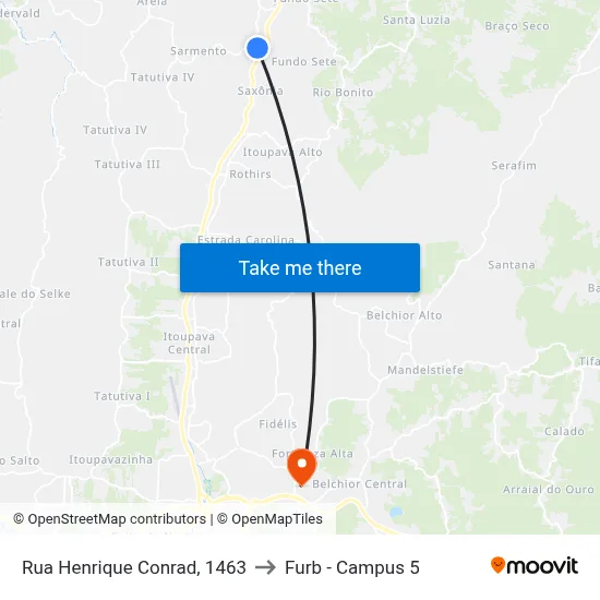 Rua Henrique Conrad, 1463 to Furb - Campus 5 map