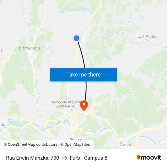 Rua Erwin Manzke, 700 to Furb - Campus 5 map