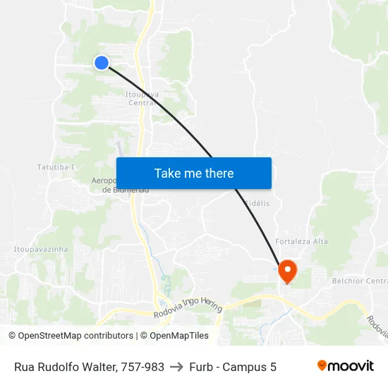 Rua Rudolfo Walter, 757-983 to Furb - Campus 5 map