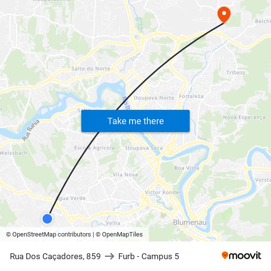 Rua Dos Caçadores, 859 to Furb - Campus 5 map