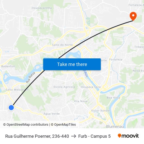 Rua Guilherme Poerner, 236-440 to Furb - Campus 5 map