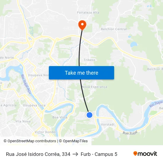 Rua José Isidoro Corrêa, 334 to Furb - Campus 5 map