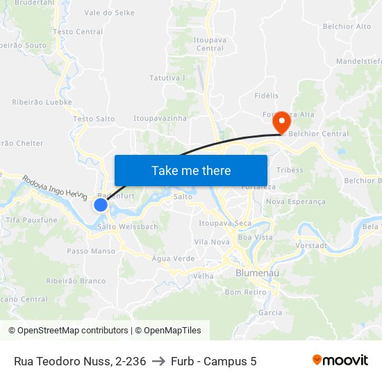 Rua Teodoro Nuss, 2-236 to Furb - Campus 5 map