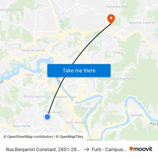 Rua Benjamin Constant, 2801-2829 to Furb - Campus 5 map