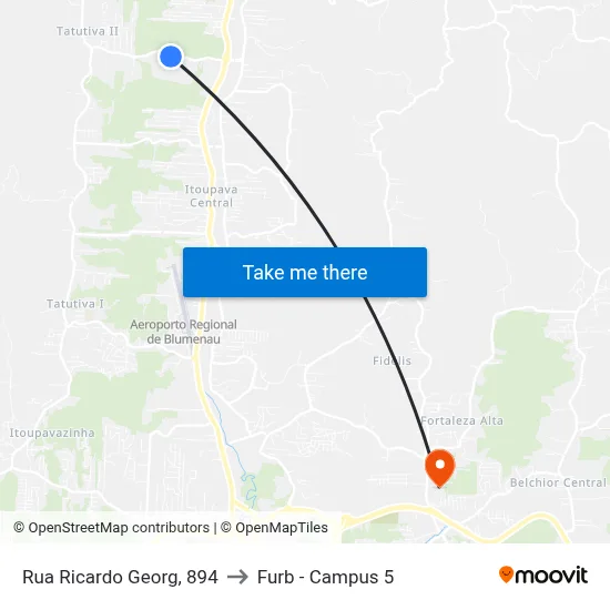 Rua Ricardo Georg, 894 to Furb - Campus 5 map