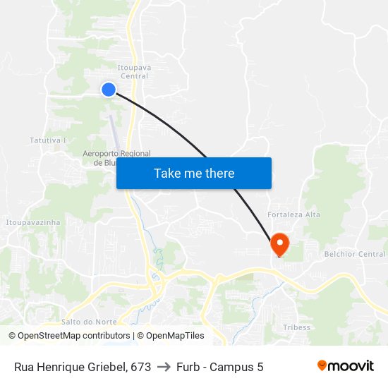 Rua Henrique Griebel, 673 to Furb - Campus 5 map