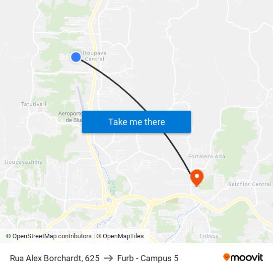 Rua Alex Borchardt, 625 to Furb - Campus 5 map