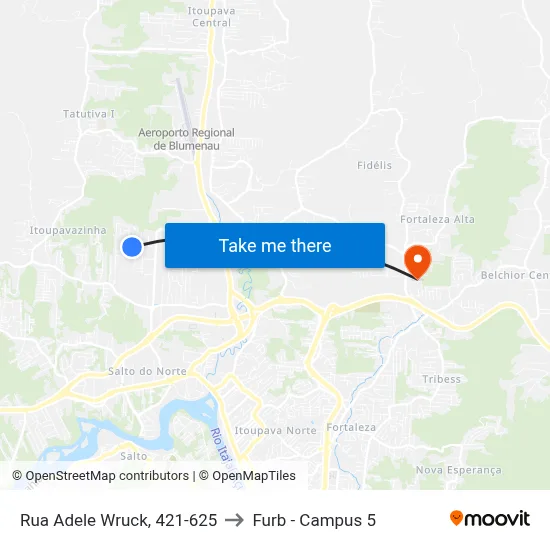Rua Adele Wruck, 421-625 to Furb - Campus 5 map