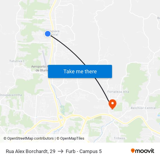 Rua Alex Borchardt, 29 to Furb - Campus 5 map