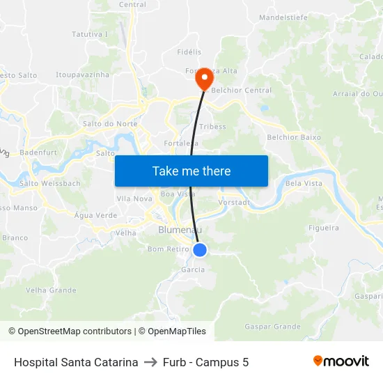 Hospital Santa Catarina to Furb - Campus 5 map