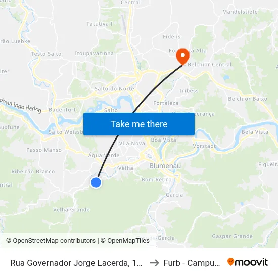 Rua Governador Jorge Lacerda, 1435 to Furb - Campus 5 map