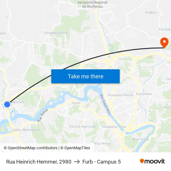 Rua Heinrich Hemmer, 2980 to Furb - Campus 5 map