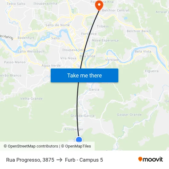 Rua Progresso, 3875 to Furb - Campus 5 map