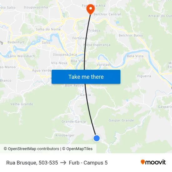 Rua Brusque, 503-535 to Furb - Campus 5 map