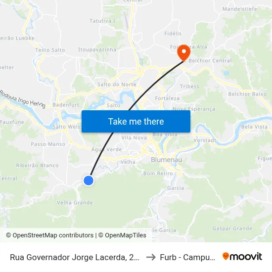 Rua Governador Jorge Lacerda, 2365 to Furb - Campus 5 map