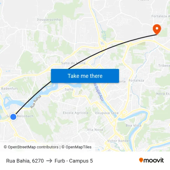 Rua Bahia, 6270 to Furb - Campus 5 map