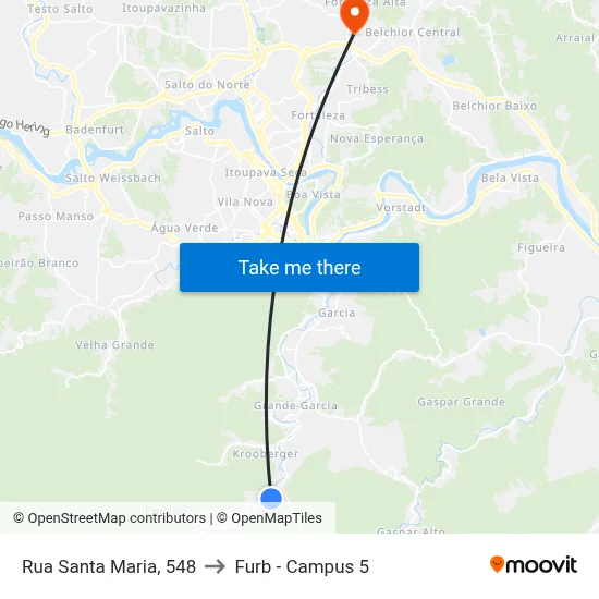 Rua Santa Maria, 548 to Furb - Campus 5 map