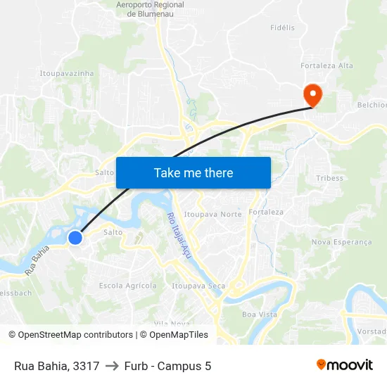 Rua Bahia, 3317 to Furb - Campus 5 map