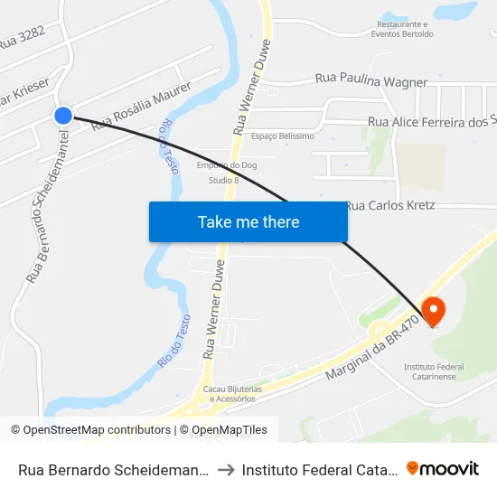 Rua Bernardo Scheidemantel, 3546 to Instituto Federal Catarinense map