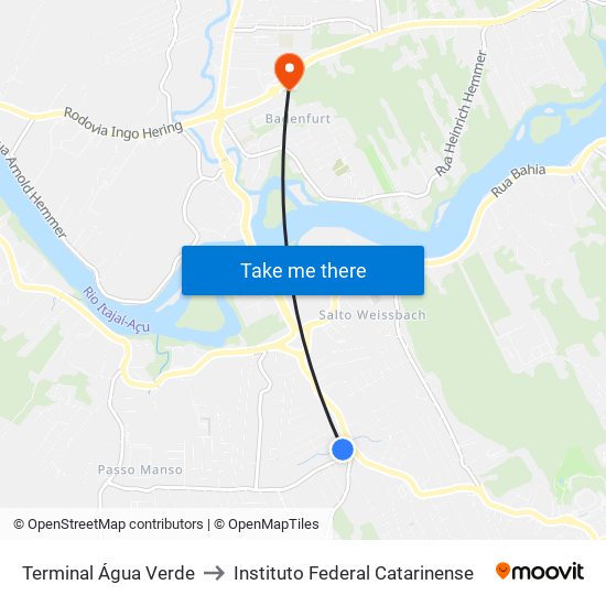 Terminal Água Verde to Instituto Federal Catarinense map