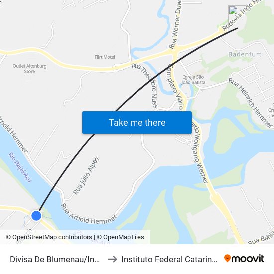 Divisa De Blumenau/Indaial to Instituto Federal Catarinense map