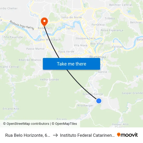 Rua Belo Horizonte, 636 to Instituto Federal Catarinense map