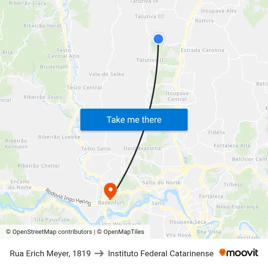 Rua Erich Meyer, 1819 to Instituto Federal Catarinense map