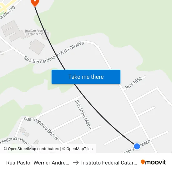 Rua Pastor Werner Andresen, 42 to Instituto Federal Catarinense map