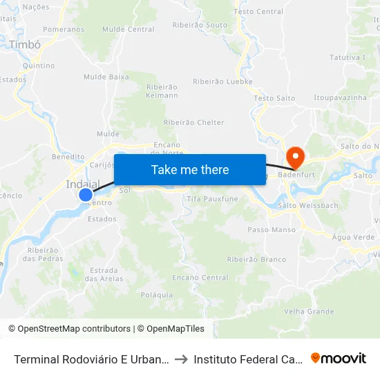 Terminal Rodoviário E Urbano De Indaial to Instituto Federal Catarinense map