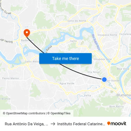 Rua Antônio Da Veiga, 534 to Instituto Federal Catarinense map