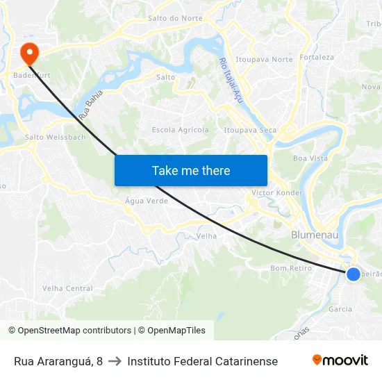 Rua Araranguá, 8 to Instituto Federal Catarinense map