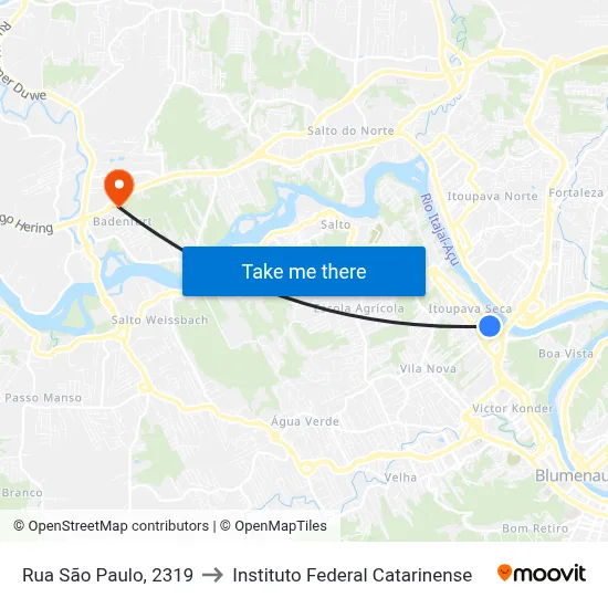 Rua São Paulo, 2319 to Instituto Federal Catarinense map