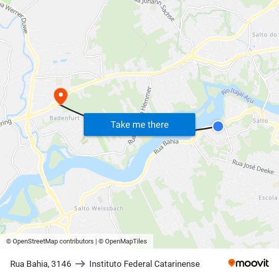 Rua Bahia, 3146 to Instituto Federal Catarinense map
