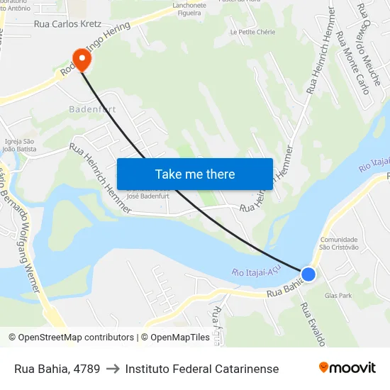 Rua Bahia, 4789 to Instituto Federal Catarinense map