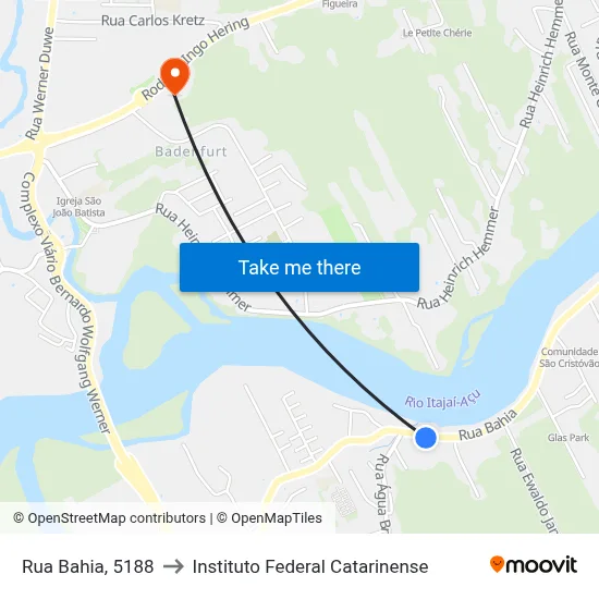 Rua Bahia, 5188 to Instituto Federal Catarinense map