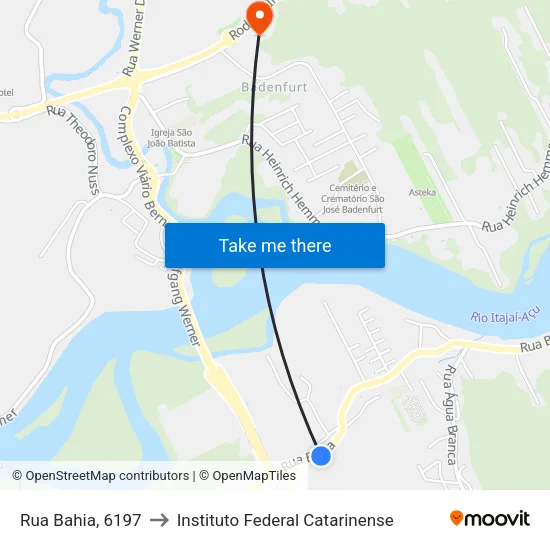 Rua Bahia, 6197 to Instituto Federal Catarinense map