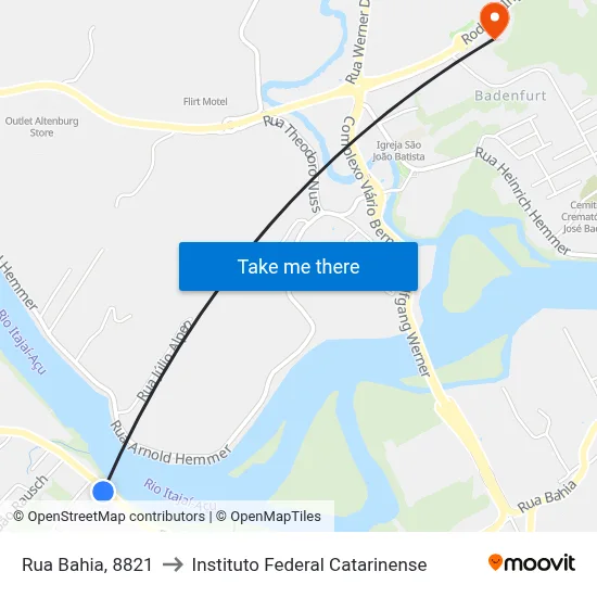 Rua Bahia, 8821 to Instituto Federal Catarinense map