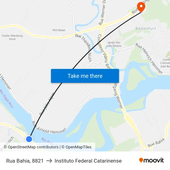 Rua Bahia, 8821 to Instituto Federal Catarinense map